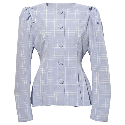 PADDED CHECK BLOUSE / BLUE