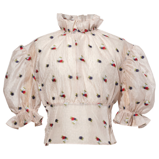 FLORAL JACQUARD BLOUSE / CHAMPANGE FLORAL