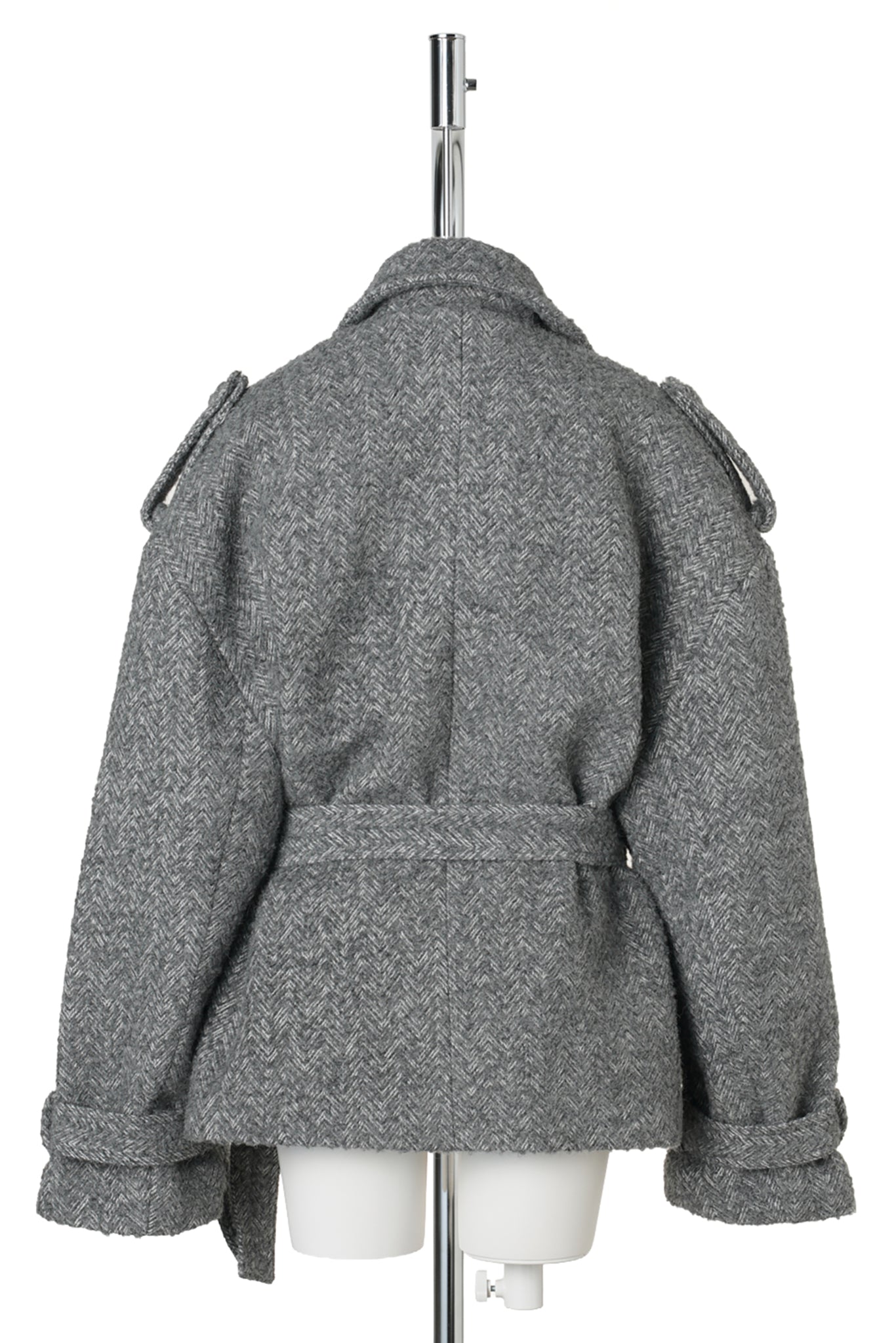HARRINGBONE FIELD COAT WITH BELT / GREY
