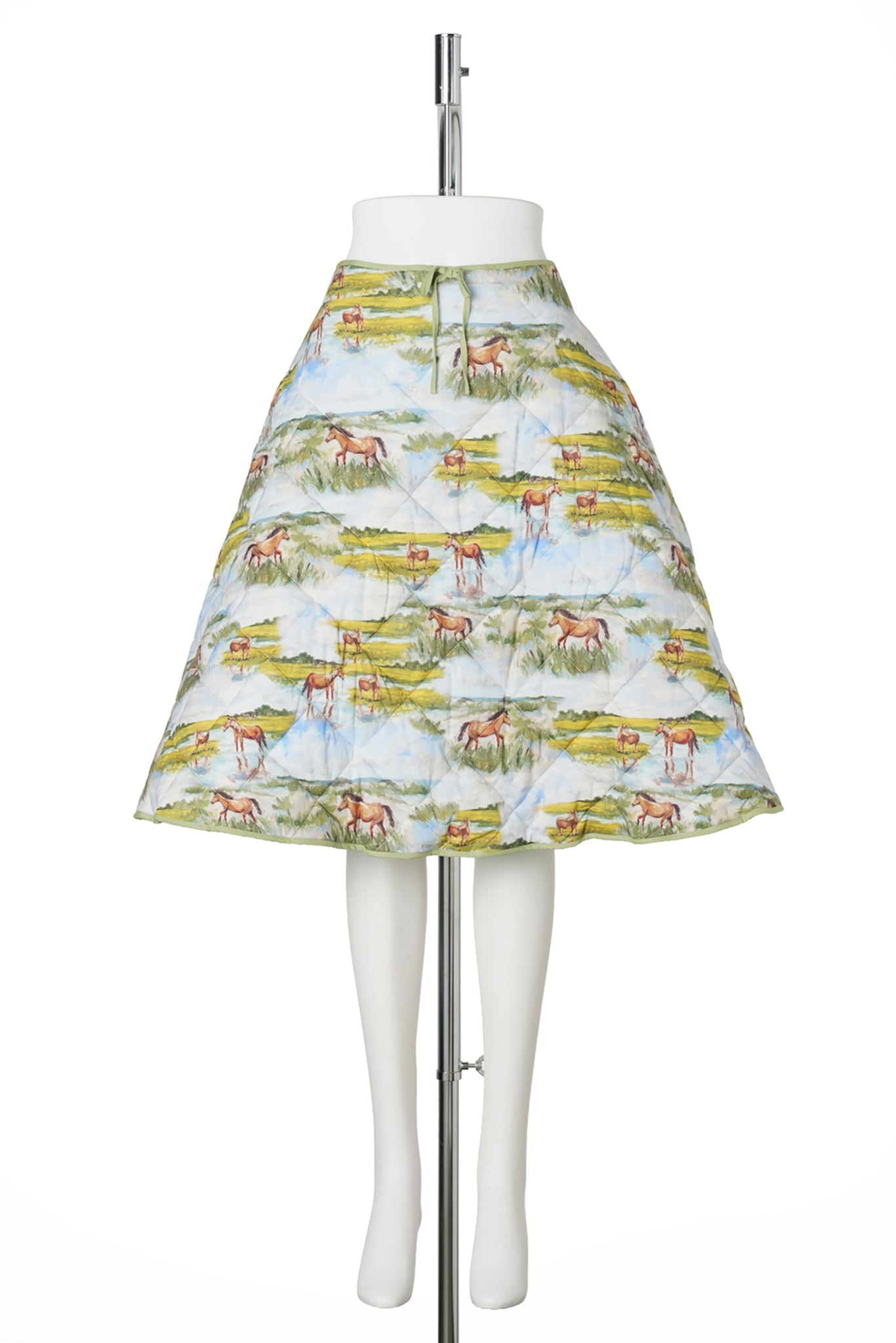 QUILTED A-LINE SKIRT / HORSE PASTORAL PRINT