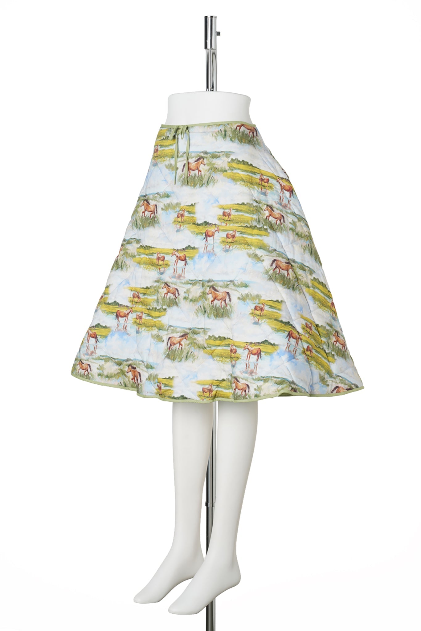 QUILTED A-LINE SKIRT / HORSE PASTORAL PRINT