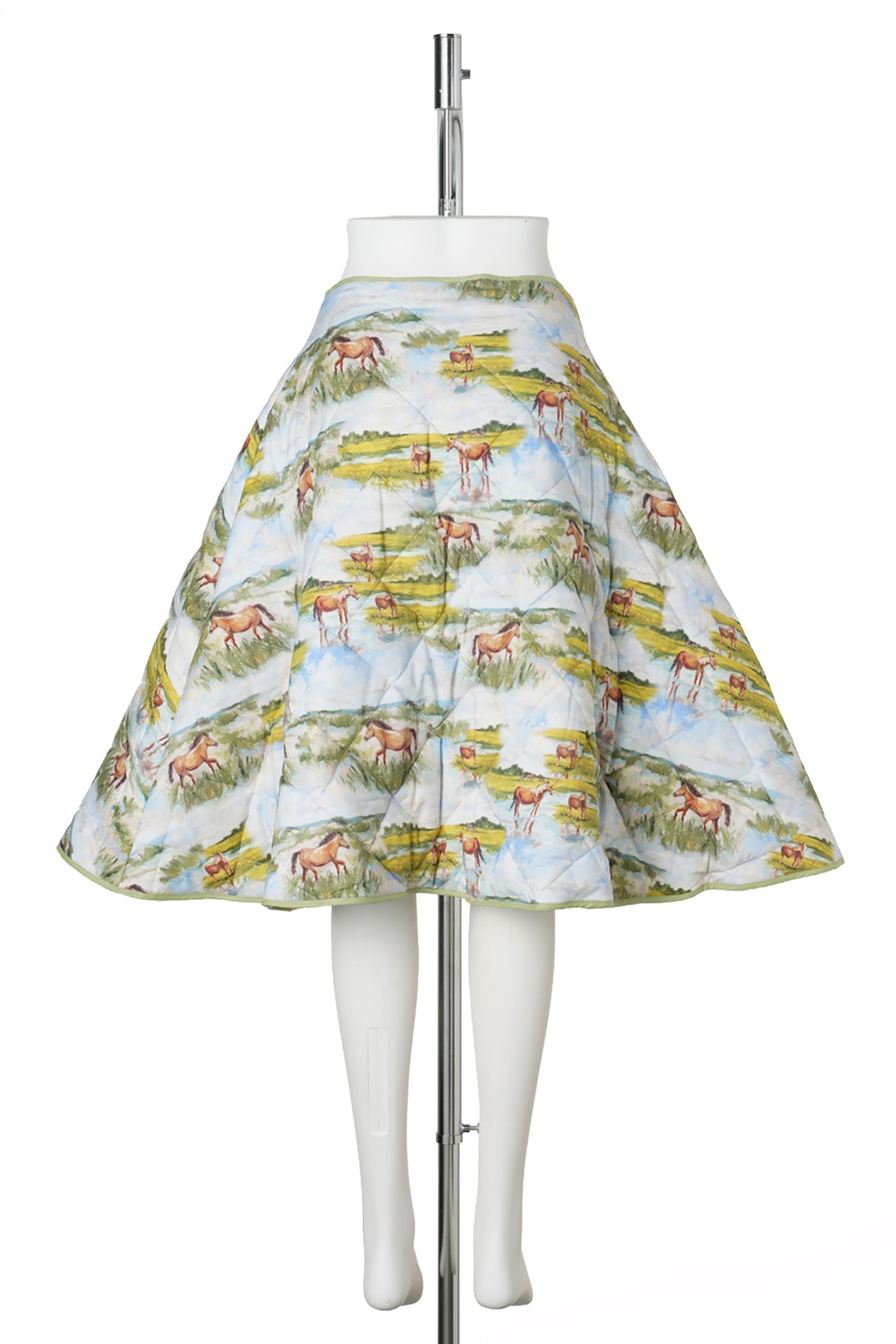 QUILTED A-LINE SKIRT / HORSE PASTORAL PRINT