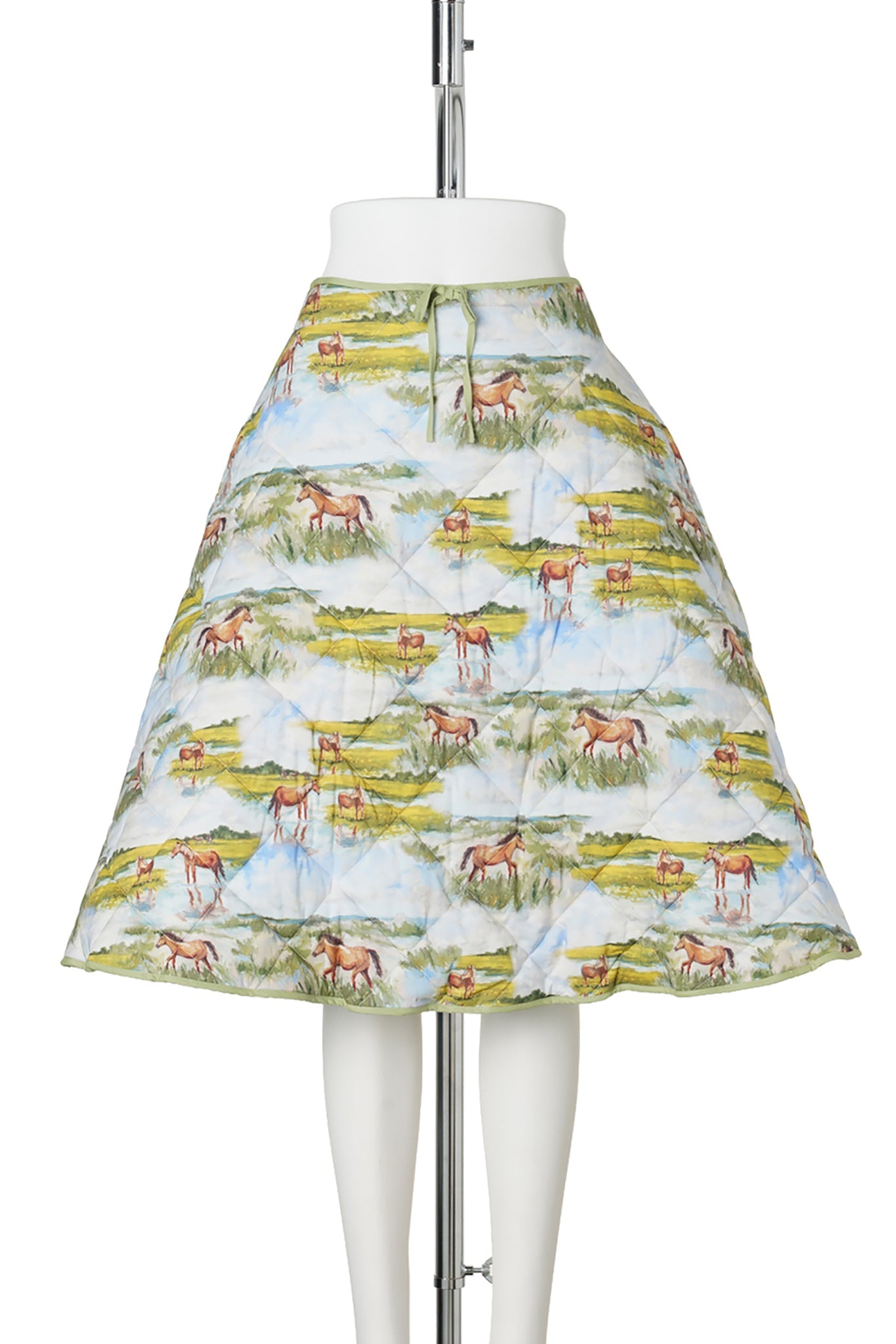 QUILTED A-LINE SKIRT / HORSE PASTORAL PRINT