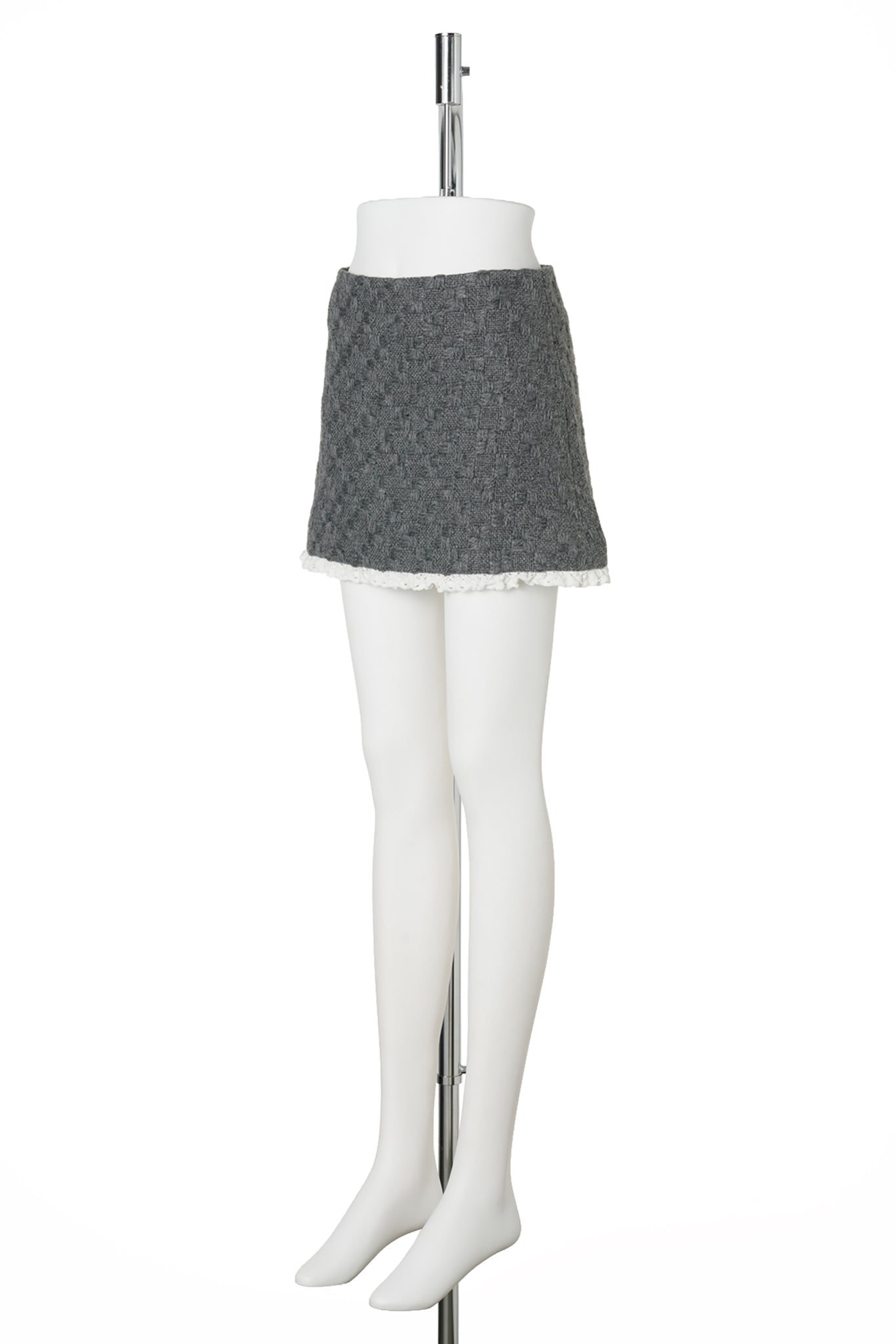 LACE-TRIM MINI SKIRT / GREY