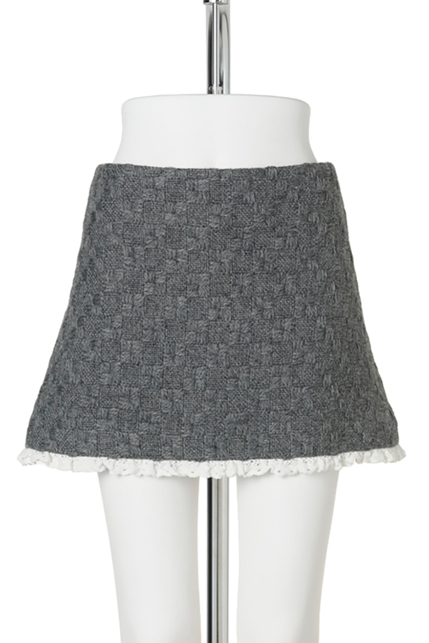 LACE-TRIM MINI SKIRT / GREY