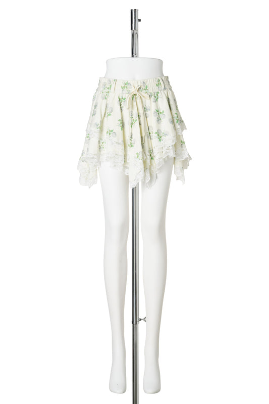 RETRO ROSE LAYERED MINI SKIRT / IVORY ROSE PRINT