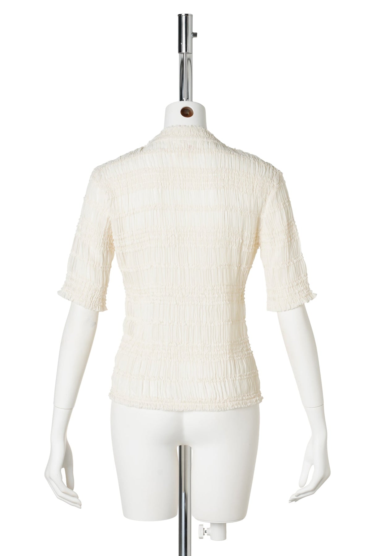 SHIRRED RIBBED TOP WITH VELVET BOW / IVORY