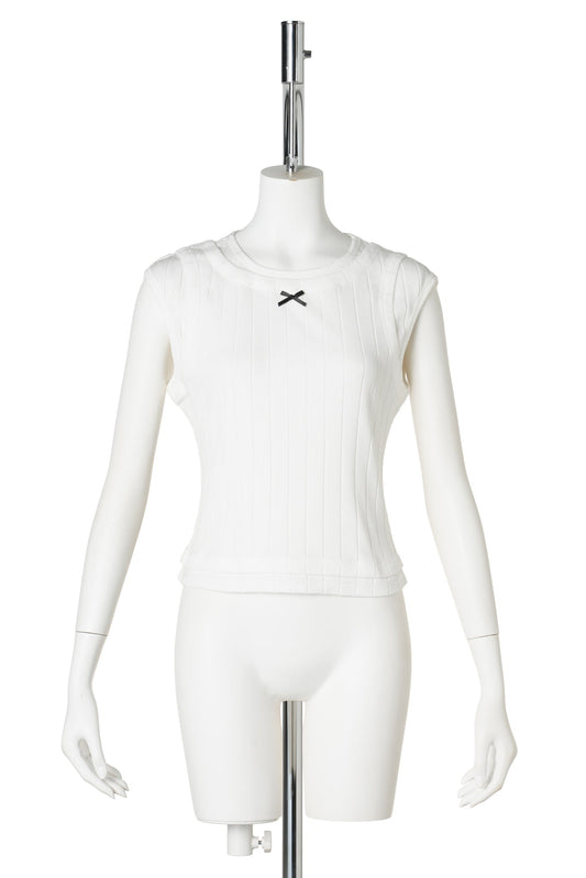 LAYERED RIBBED VEST WITH BOW / WHITE
