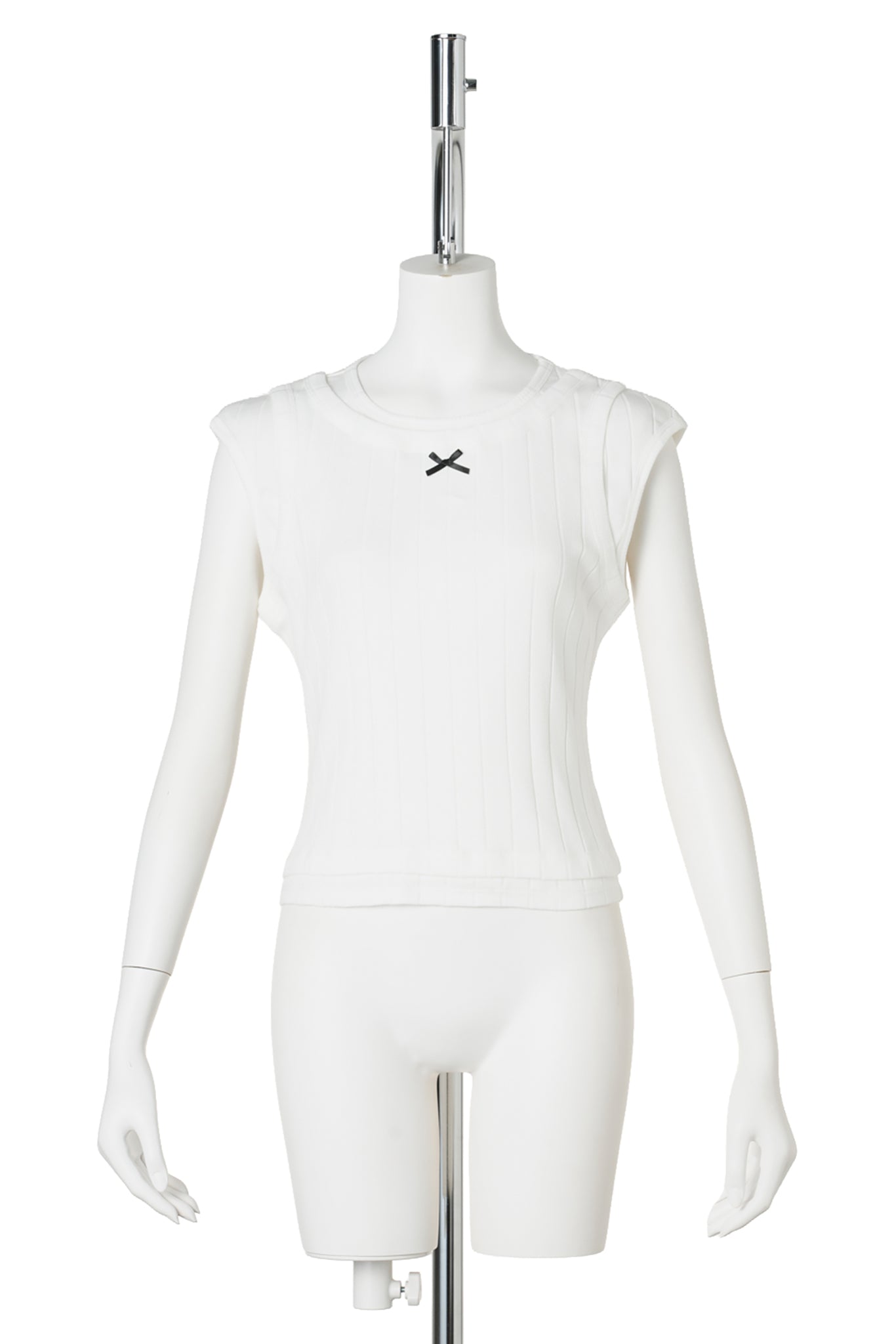 LAYERED RIBBED VEST WITH BOW / WHITE