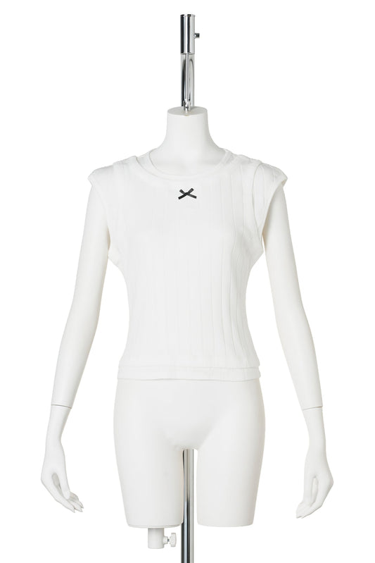 LAYERED RIBBED VEST WITH BOW / WHITE