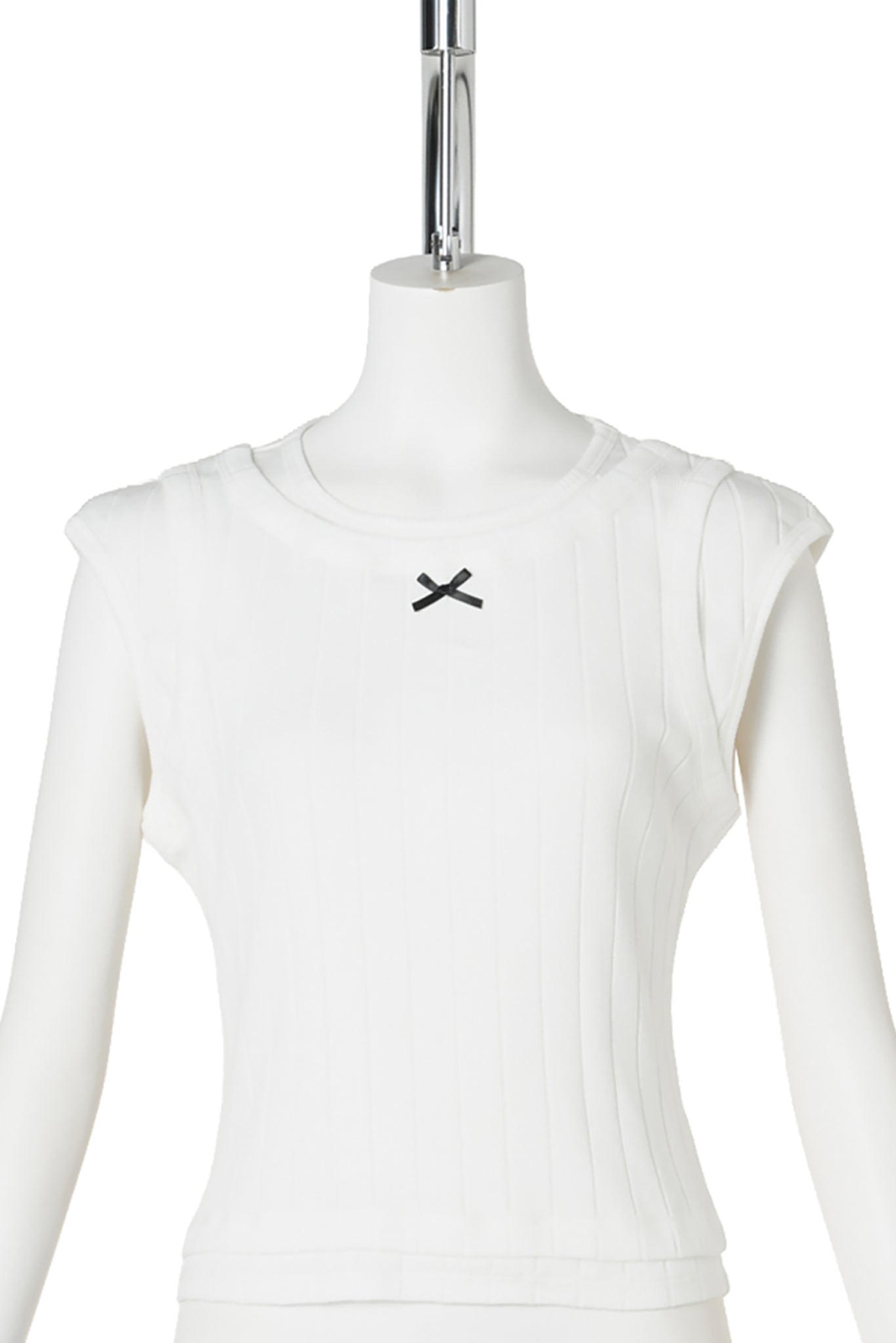 LAYERED RIBBED VEST WITH BOW / WHITE