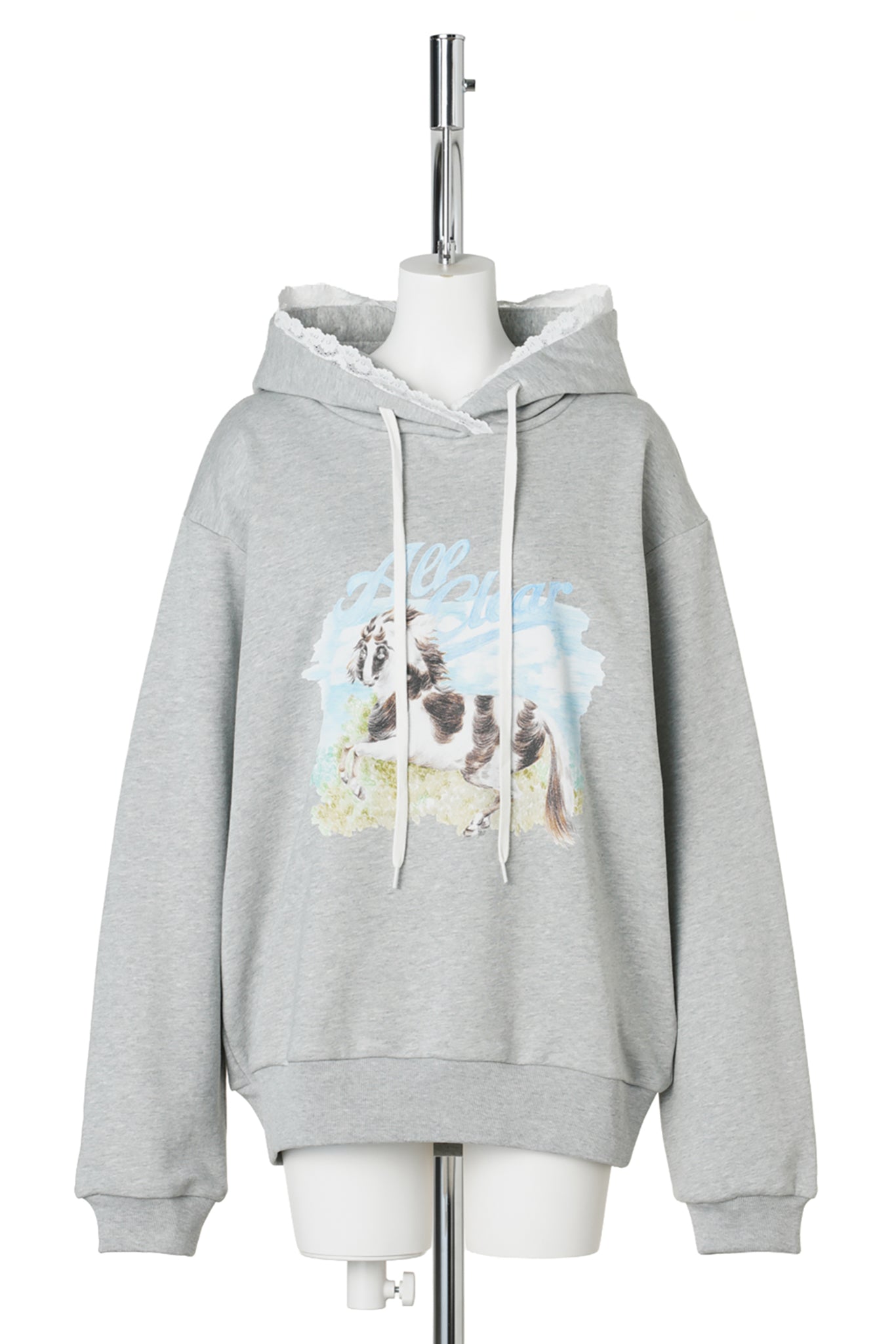 PIEBALD HORSE HOODIE / GREY