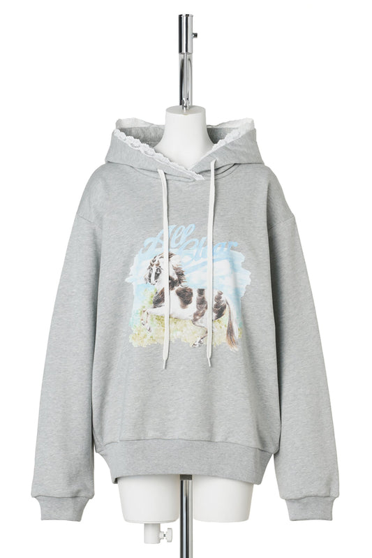 PIEBALD HORSE HOODIE / GREY