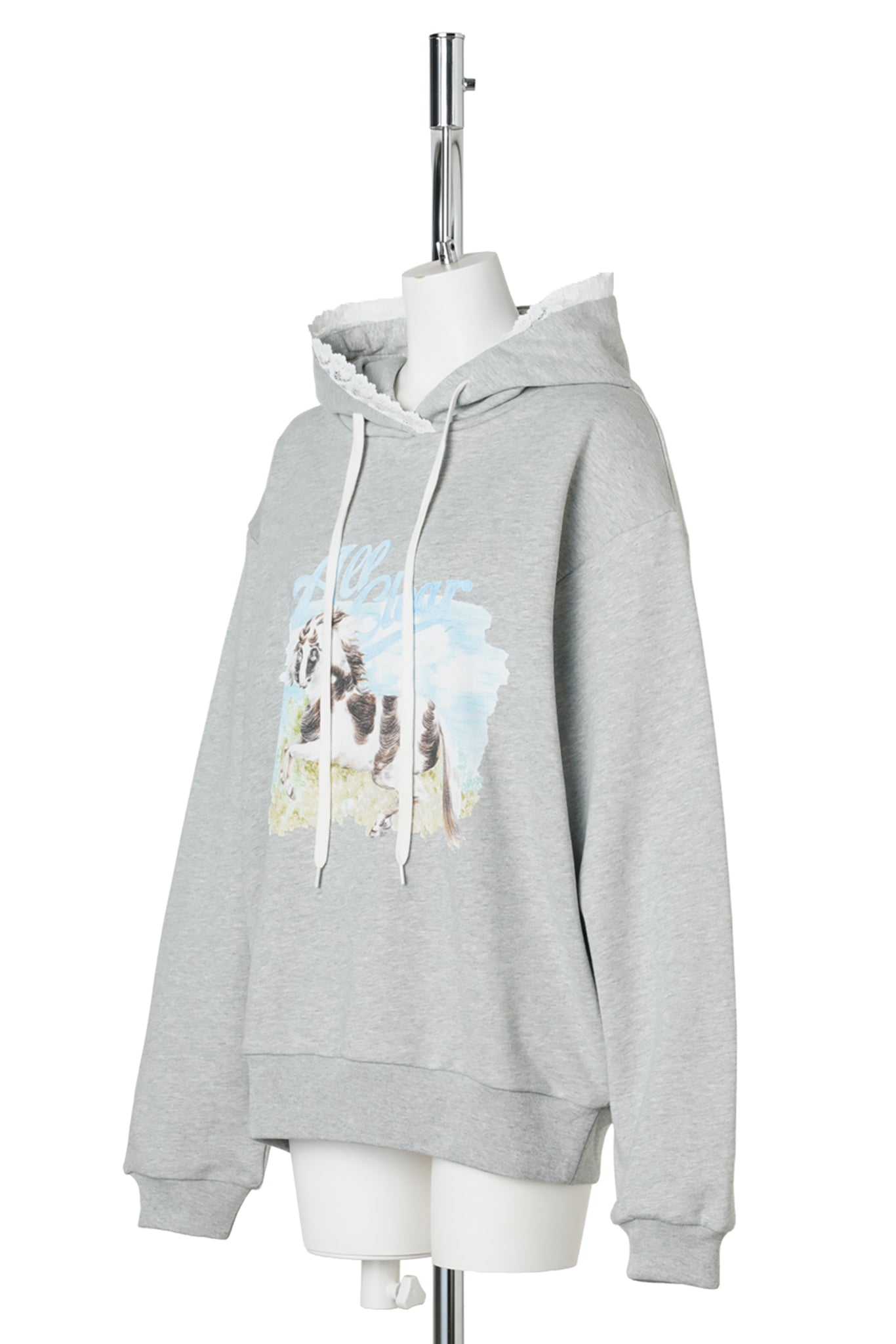 PIEBALD HORSE HOODIE / GREY