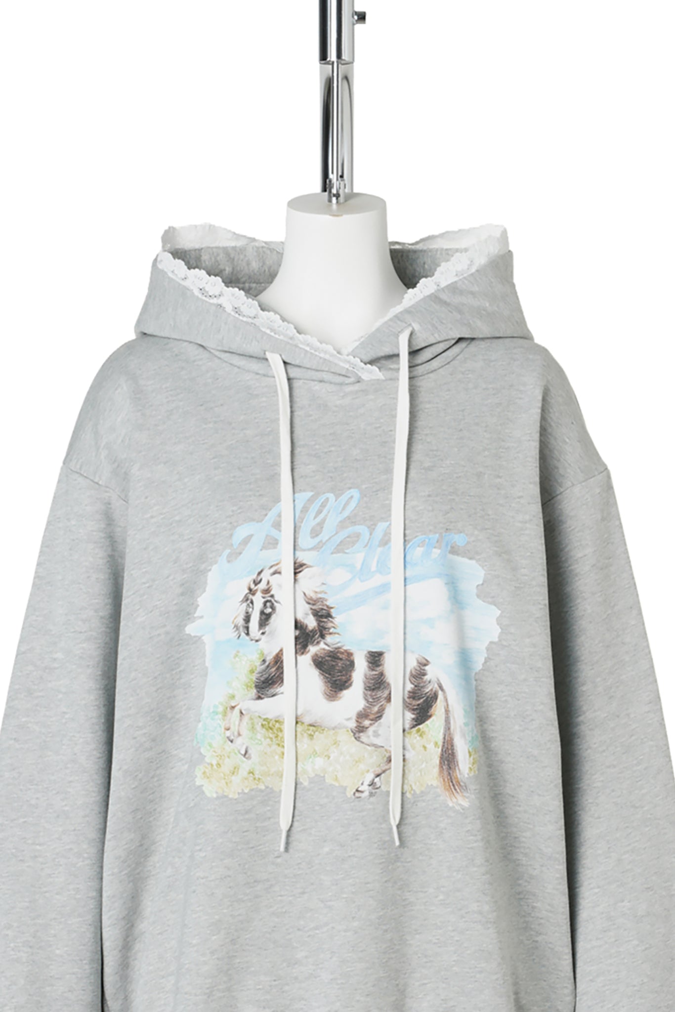 PIEBALD HORSE HOODIE / GREY