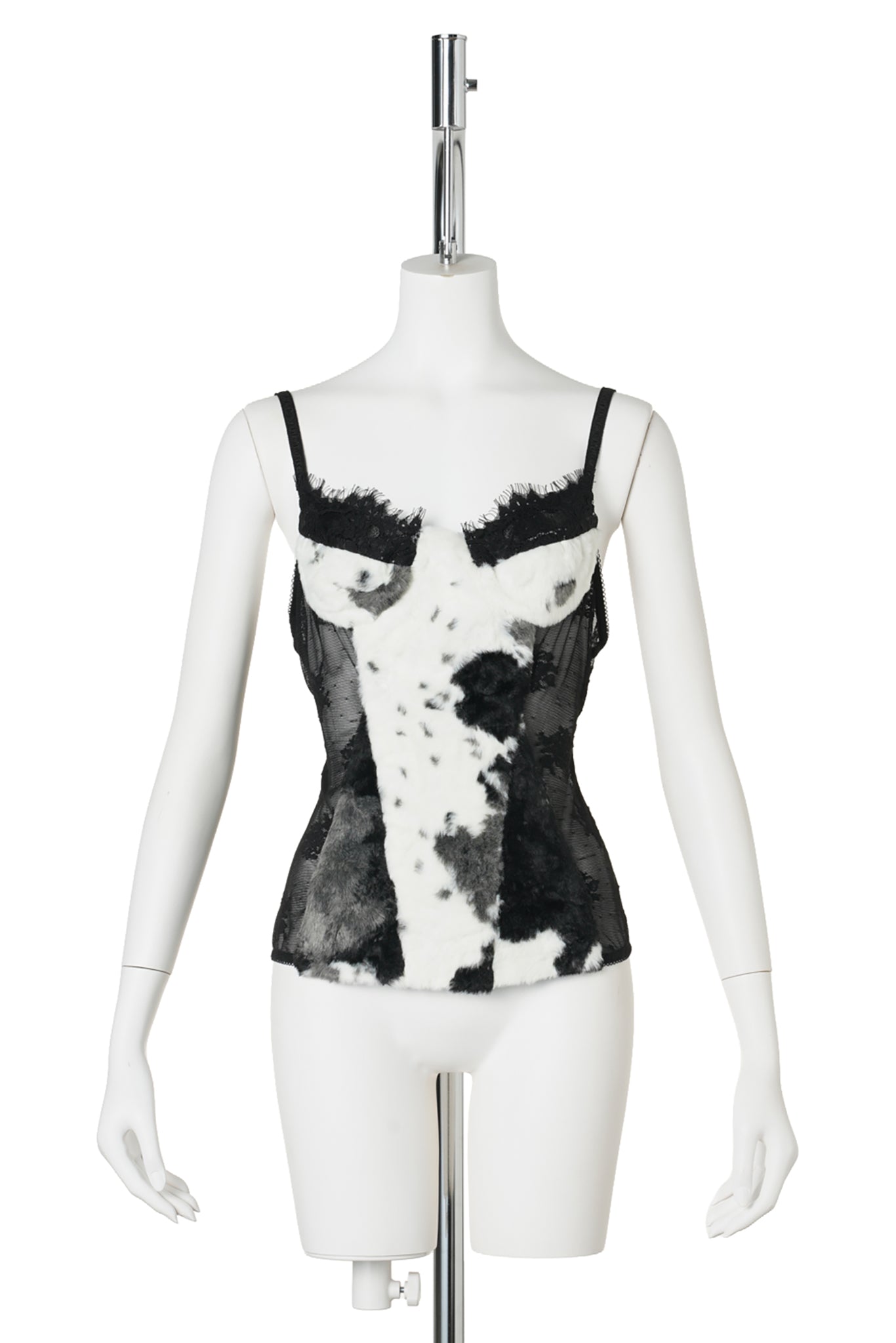 FAUX FUR LACE CORSET / BLACK/WHITE