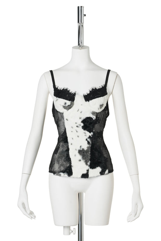 FAUX FUR LACE CORSET / BLACK/WHITE