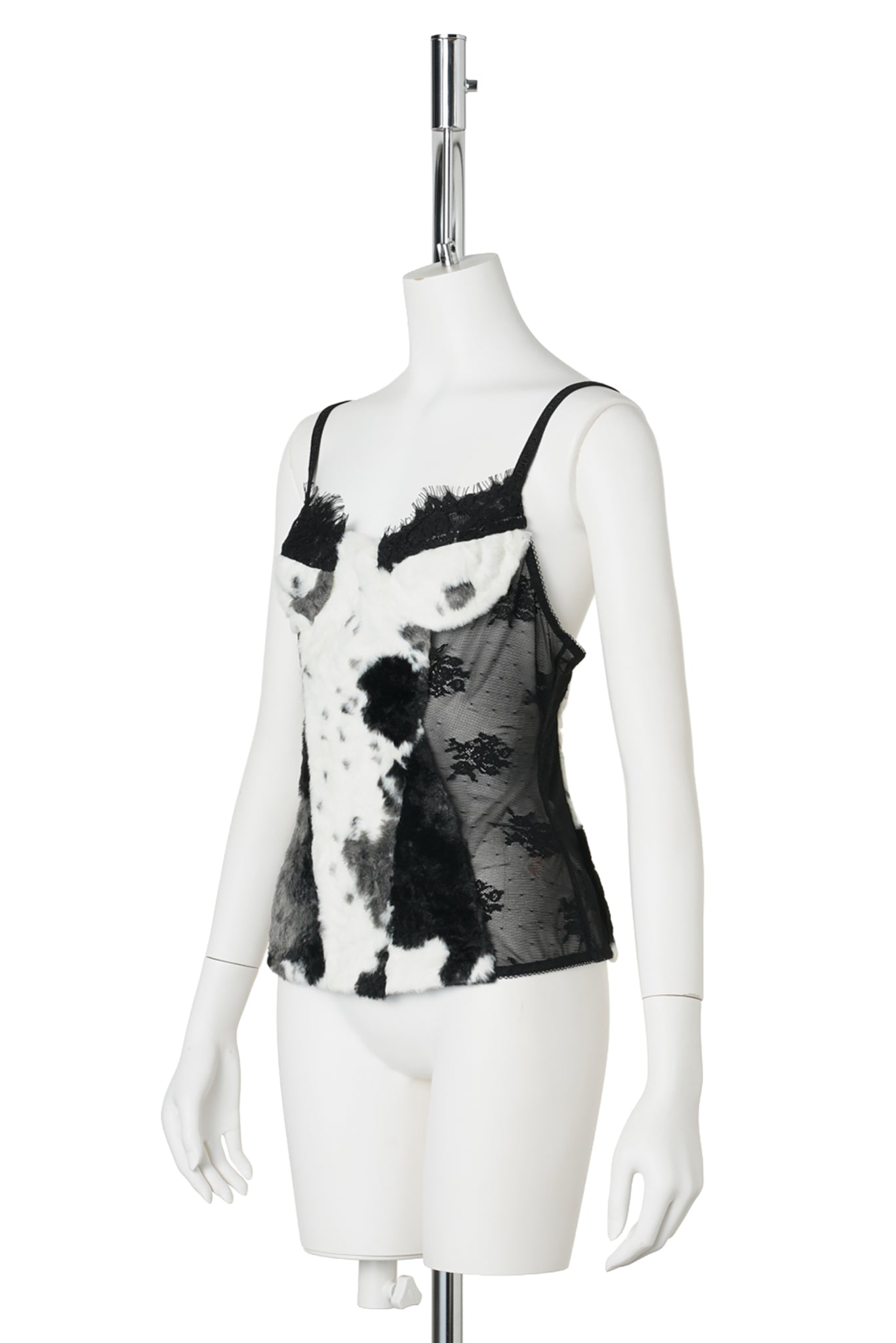 FAUX FUR LACE CORSET / BLACK/WHITE