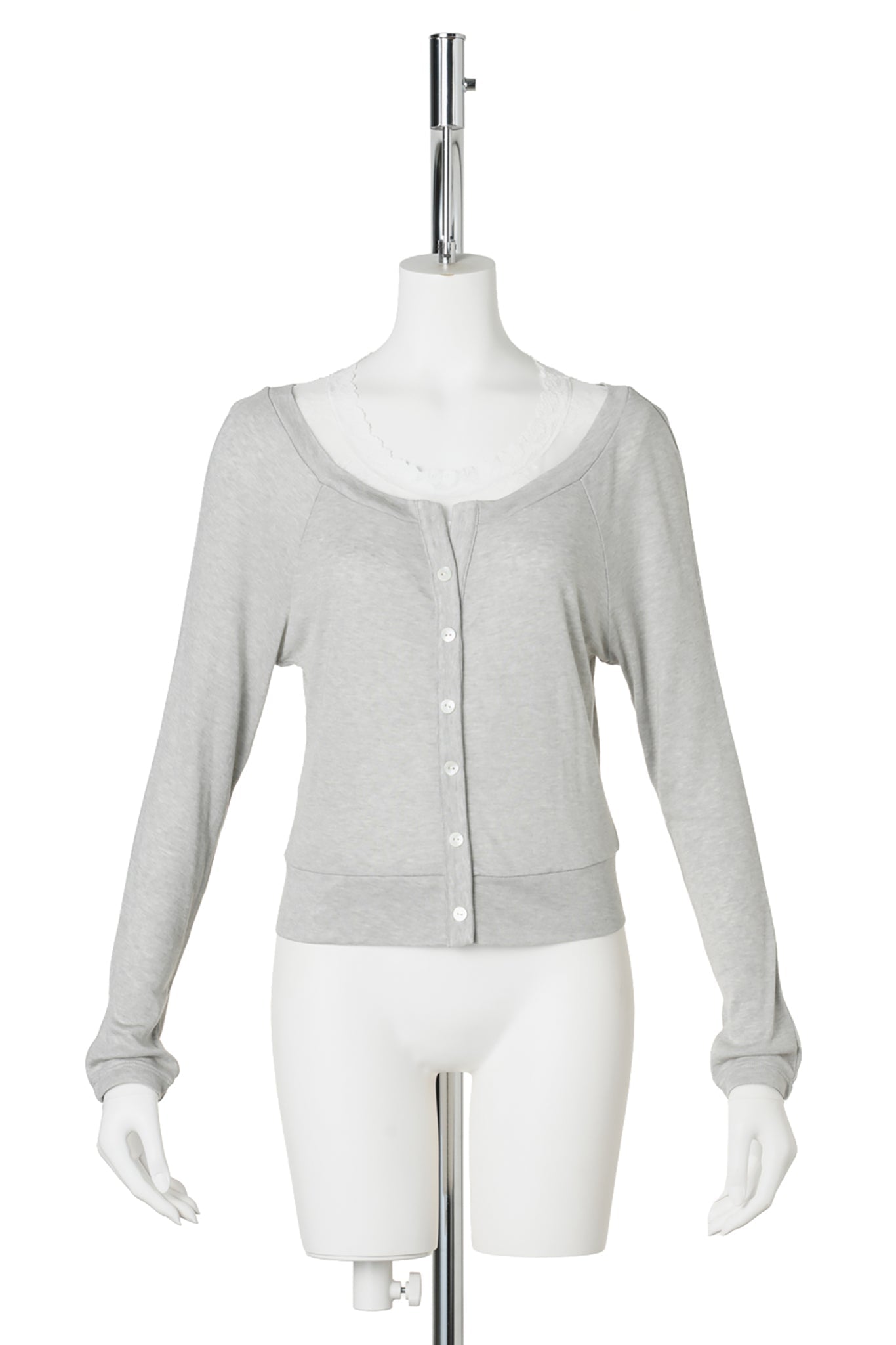LAYERED LACE-TRIM CARDIGAN TOP / GREY