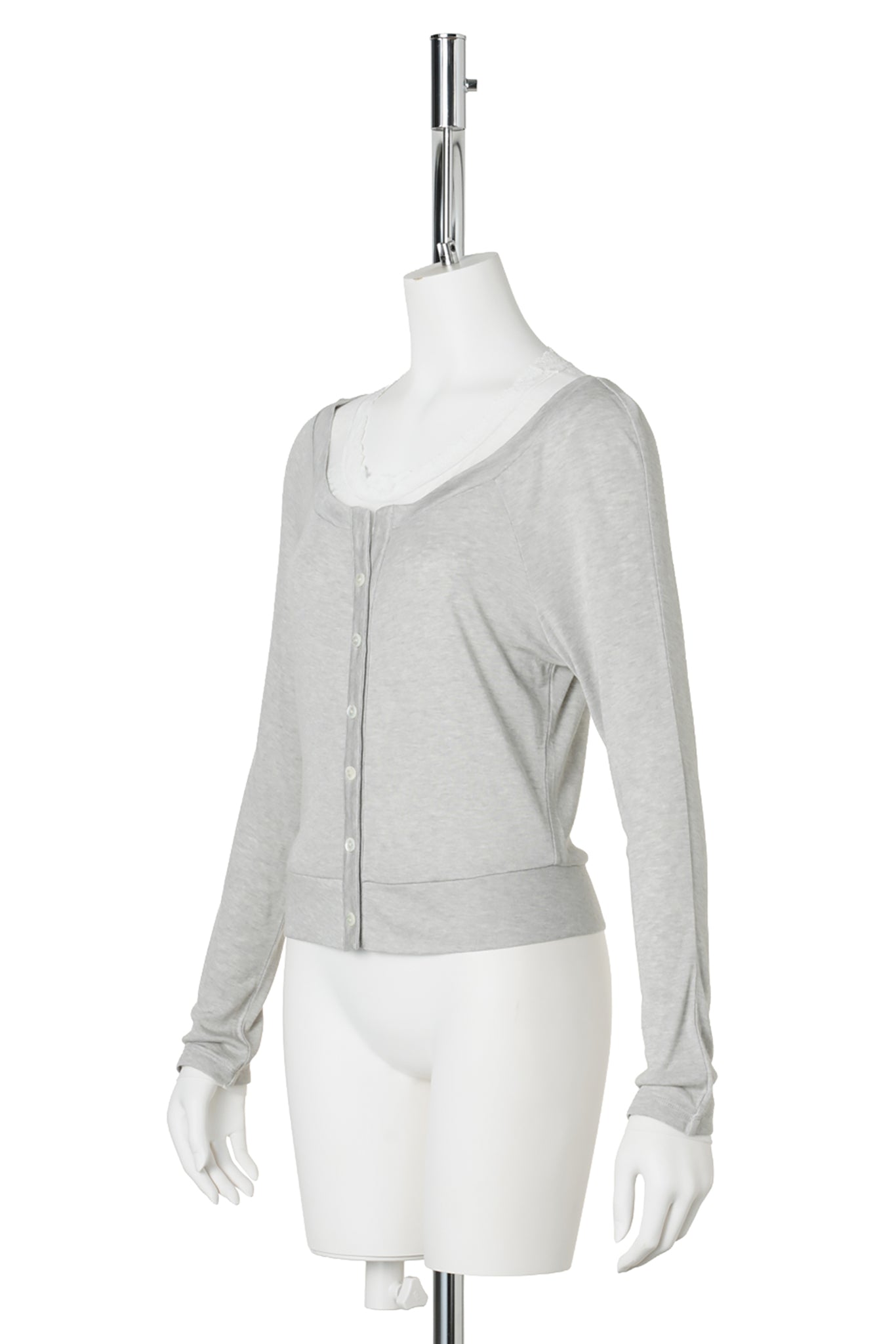 LAYERED LACE-TRIM CARDIGAN TOP / GREY