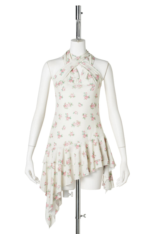 ROSE PRINT RUFFLE DRESS / YELLOW ROSE PRINT