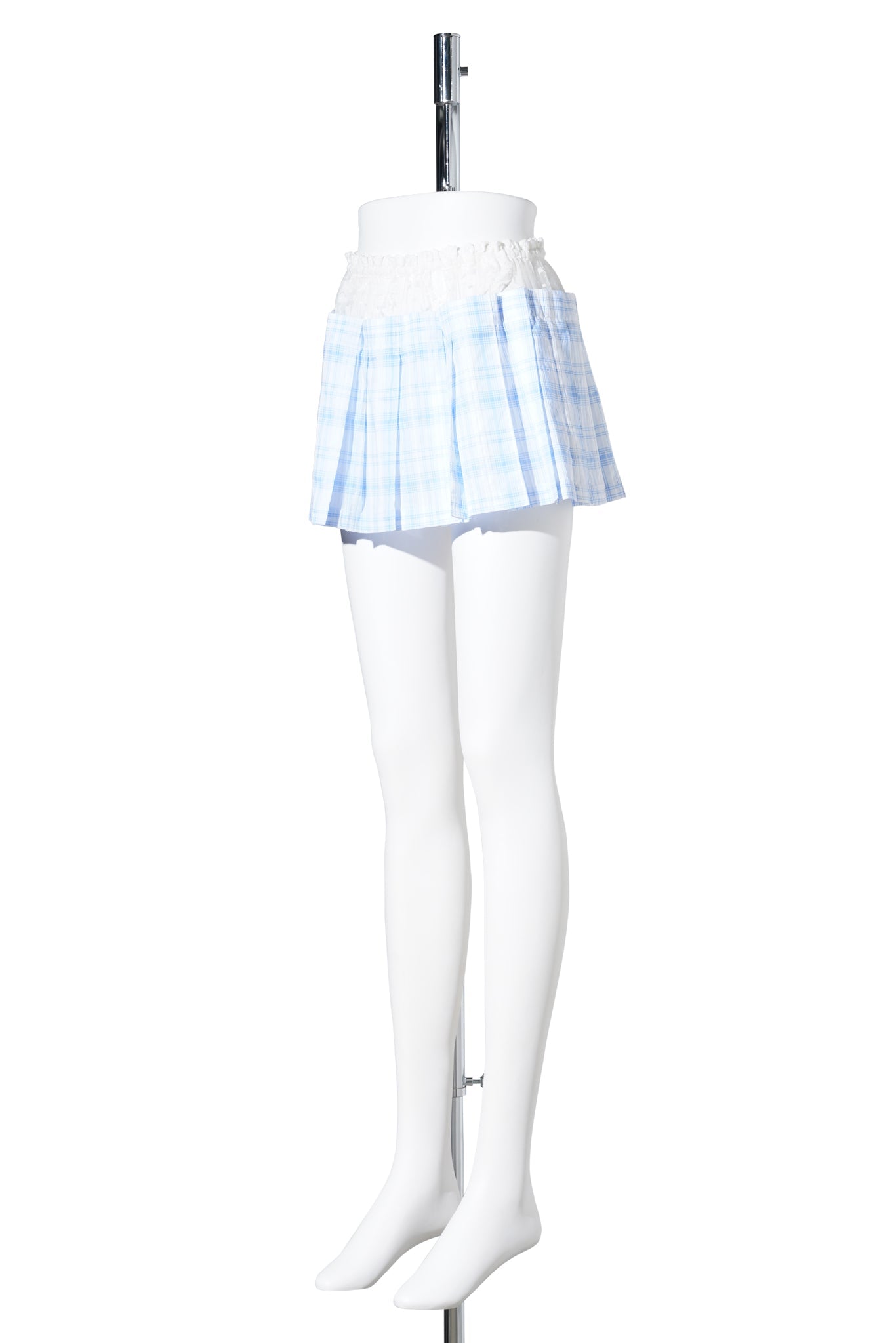 LACE TRIM PLEAT MINI SKIRT / BLUE CHECK