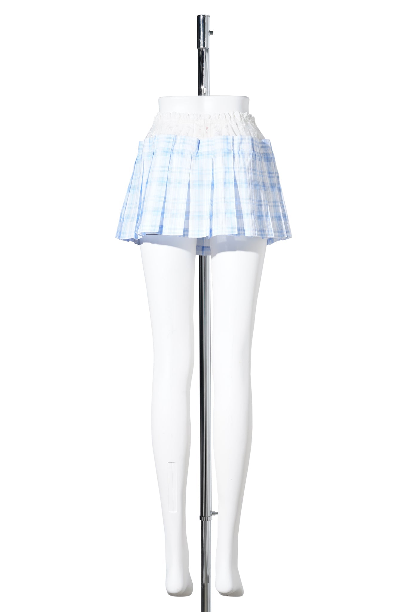 LACE TRIM PLEAT MINI SKIRT / BLUE CHECK