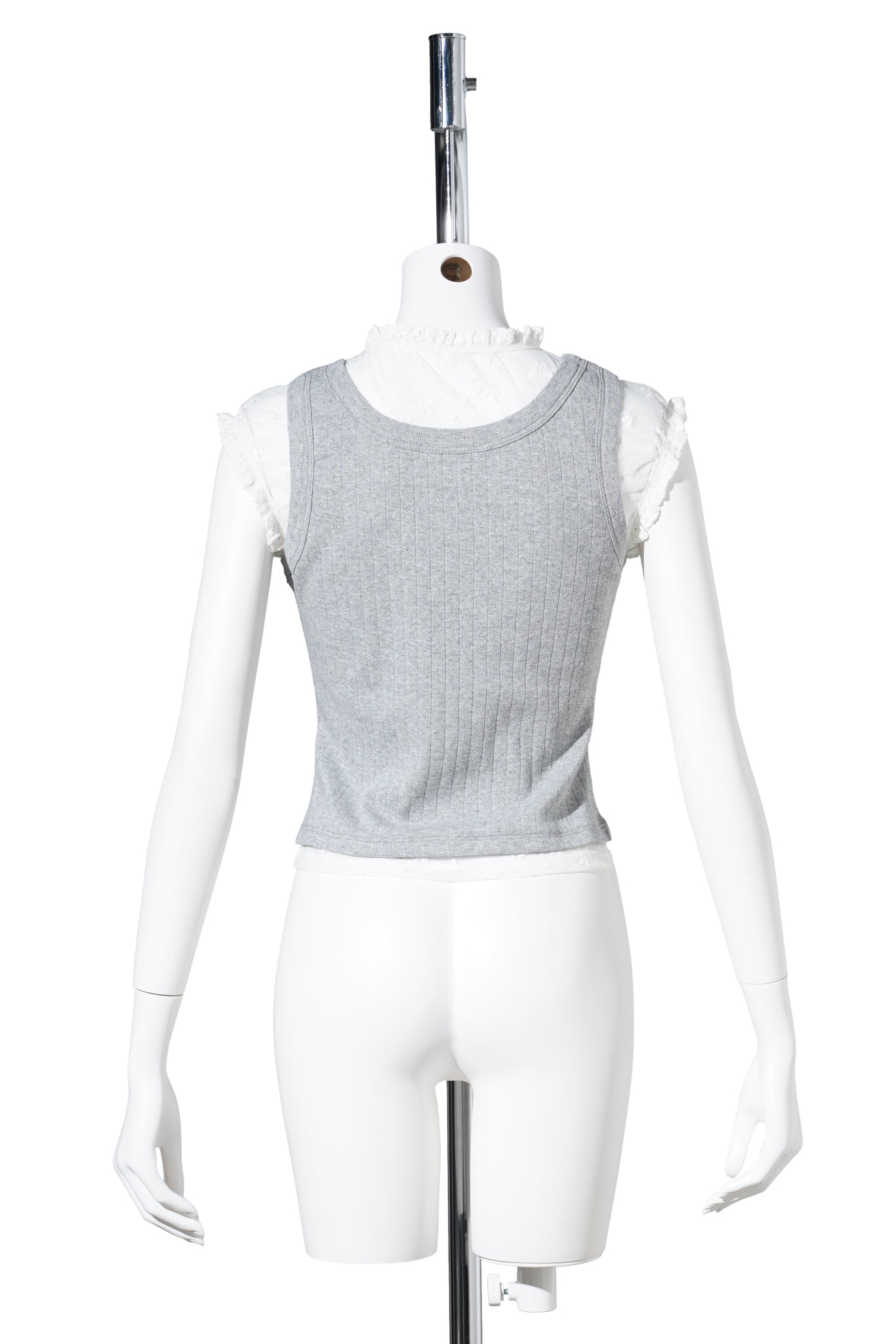 POINTELLE LACE TRIM BOW TANK TOP / GREY