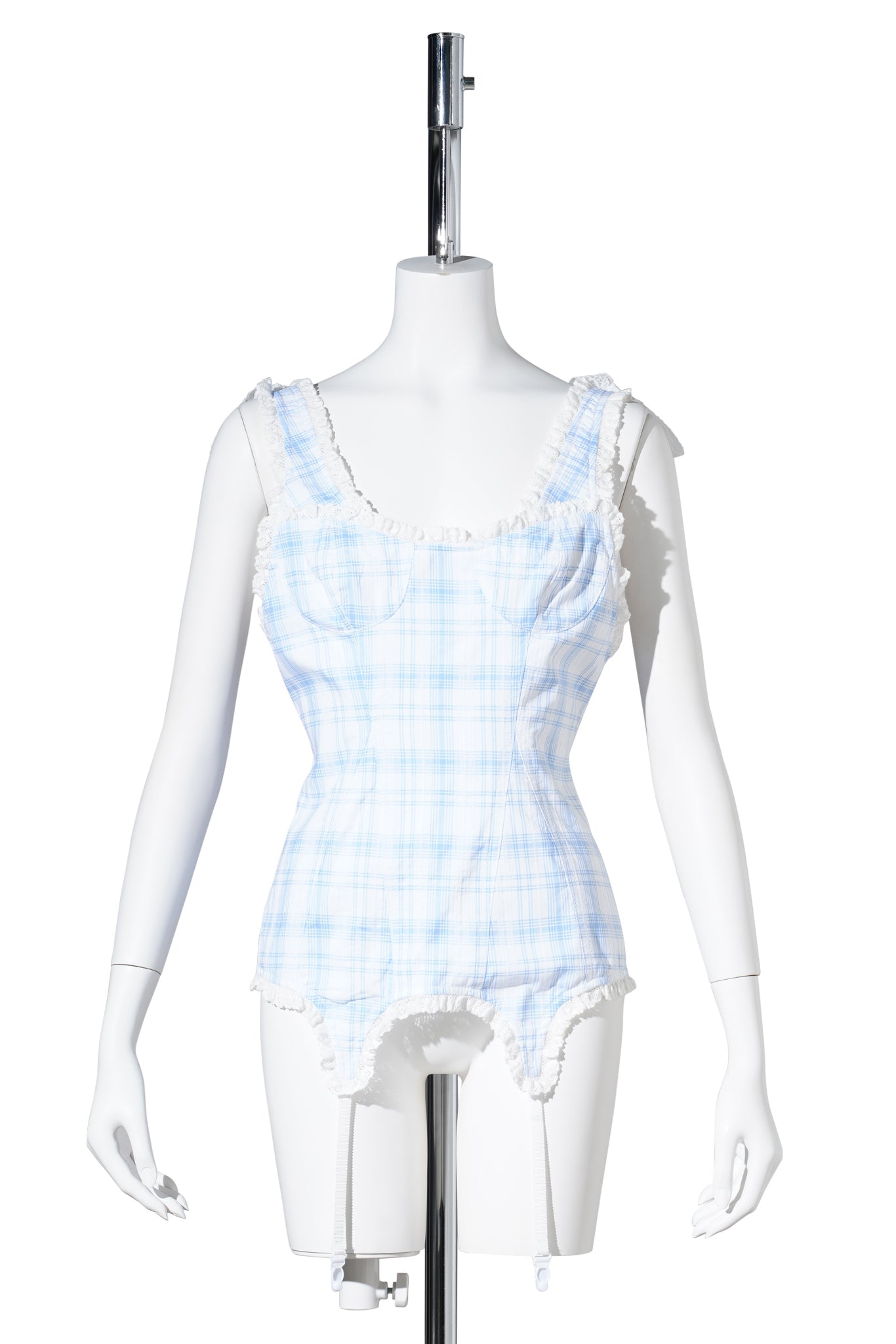 LACE TRIM CHECK CORSET TOP / BLUE CHECK