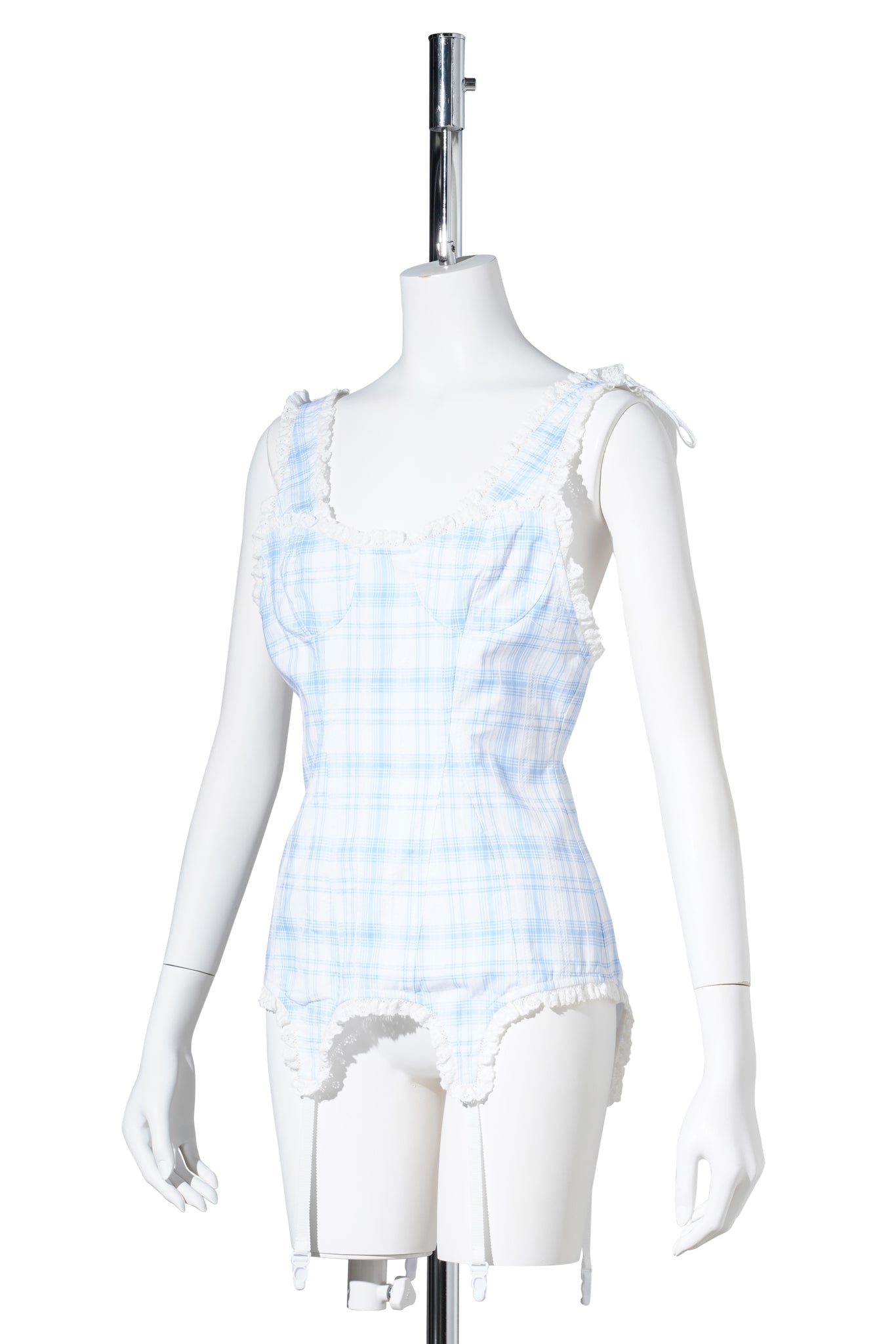 LACE TRIM CHECK CORSET TOP / BLUE CHECK