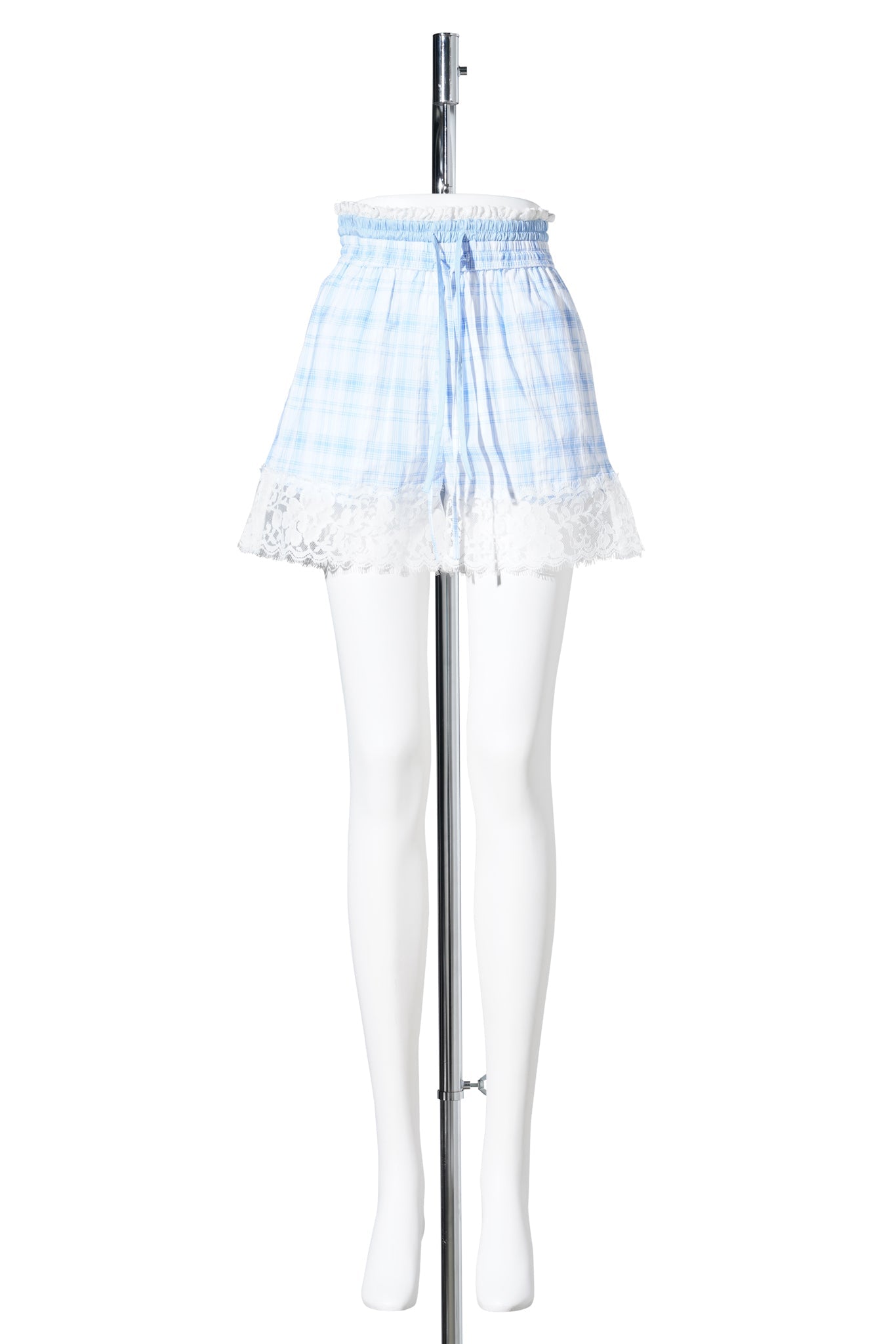 DOUBLE WAIST LACE TRIM SHORT / BLUE CHECK