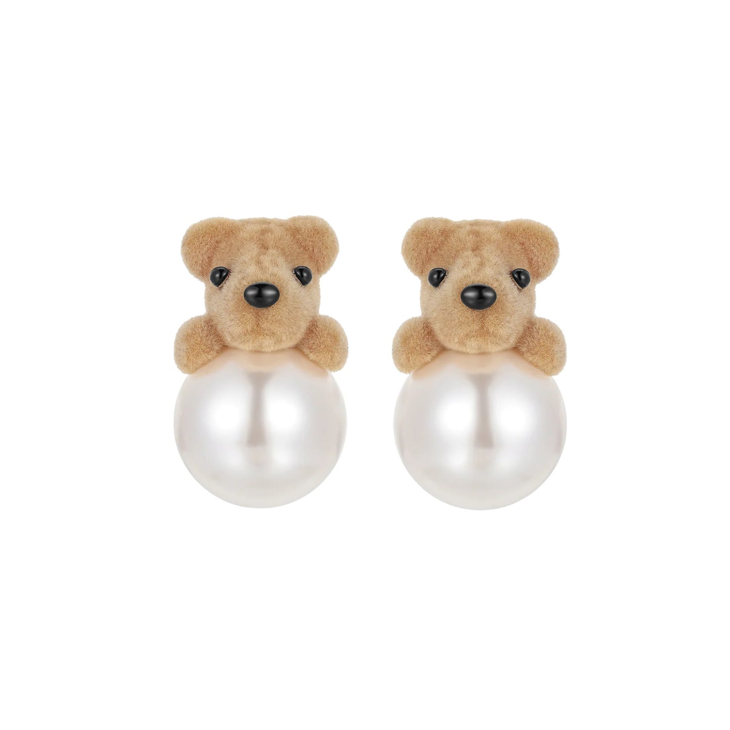 FLOCKED BEAR DROP EARRINGS / SILVER