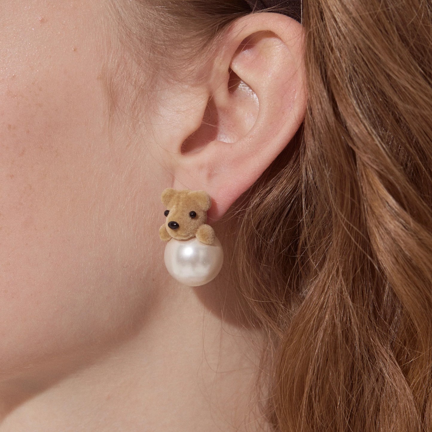 FLOCKED BEAR DROP EARRINGS / SILVER