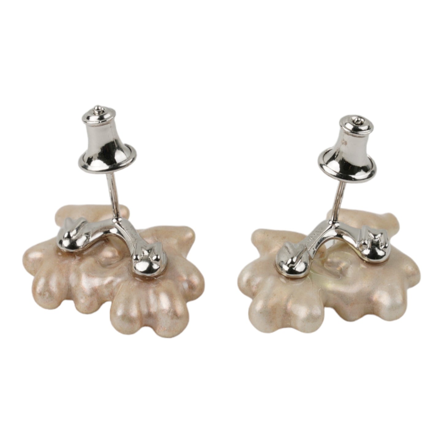 TWIN PEARLESCENT BEAR EARRINGS / SILVER