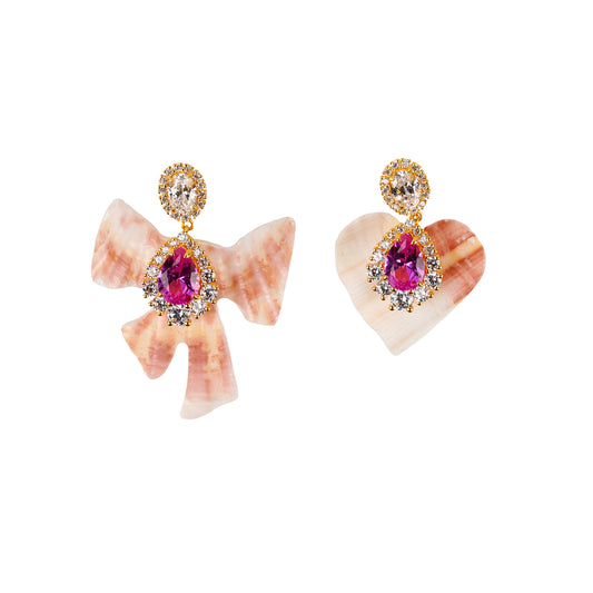 HANDMADE SHELL GEMSTONE EARRINGS / PINK