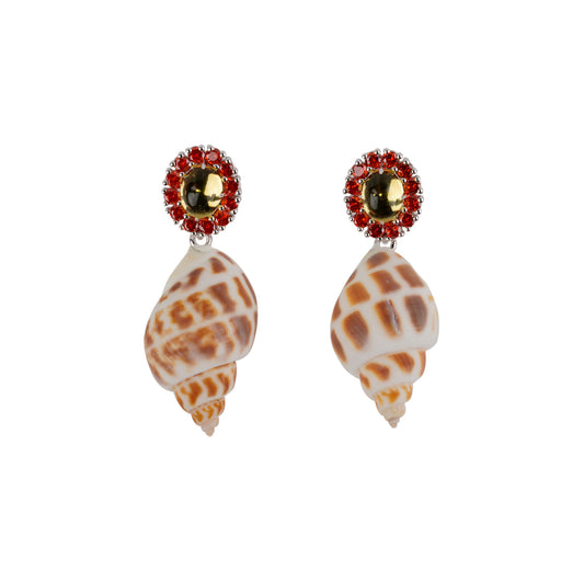 BROWN CONCH GEMSTONE EARRINGS / ORANGE