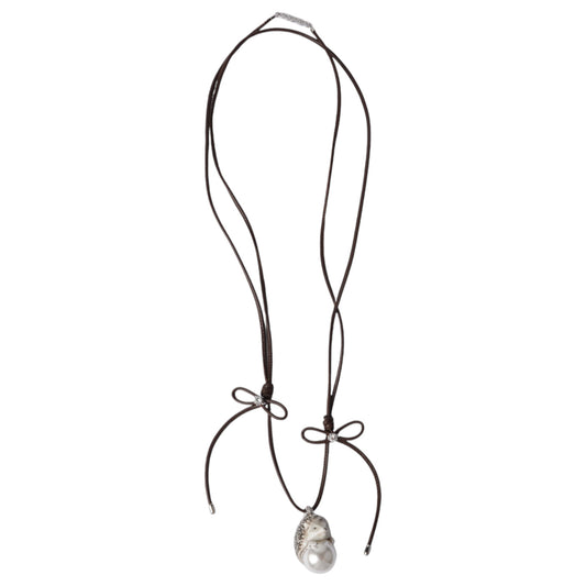 CERAMIC HEDGEHOG PEARL PENDANT / BROWN