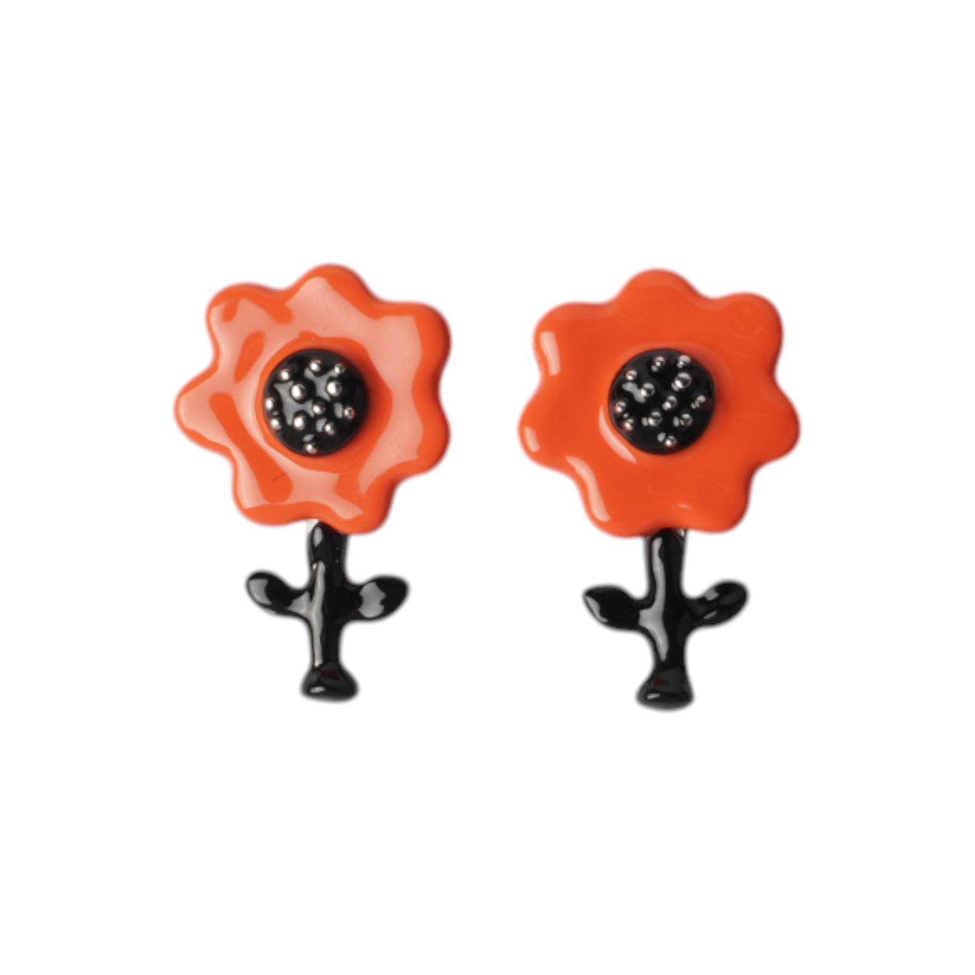 IRREGULAR RESIN COATING FLOWER STUD EARRINGS / ORANGE