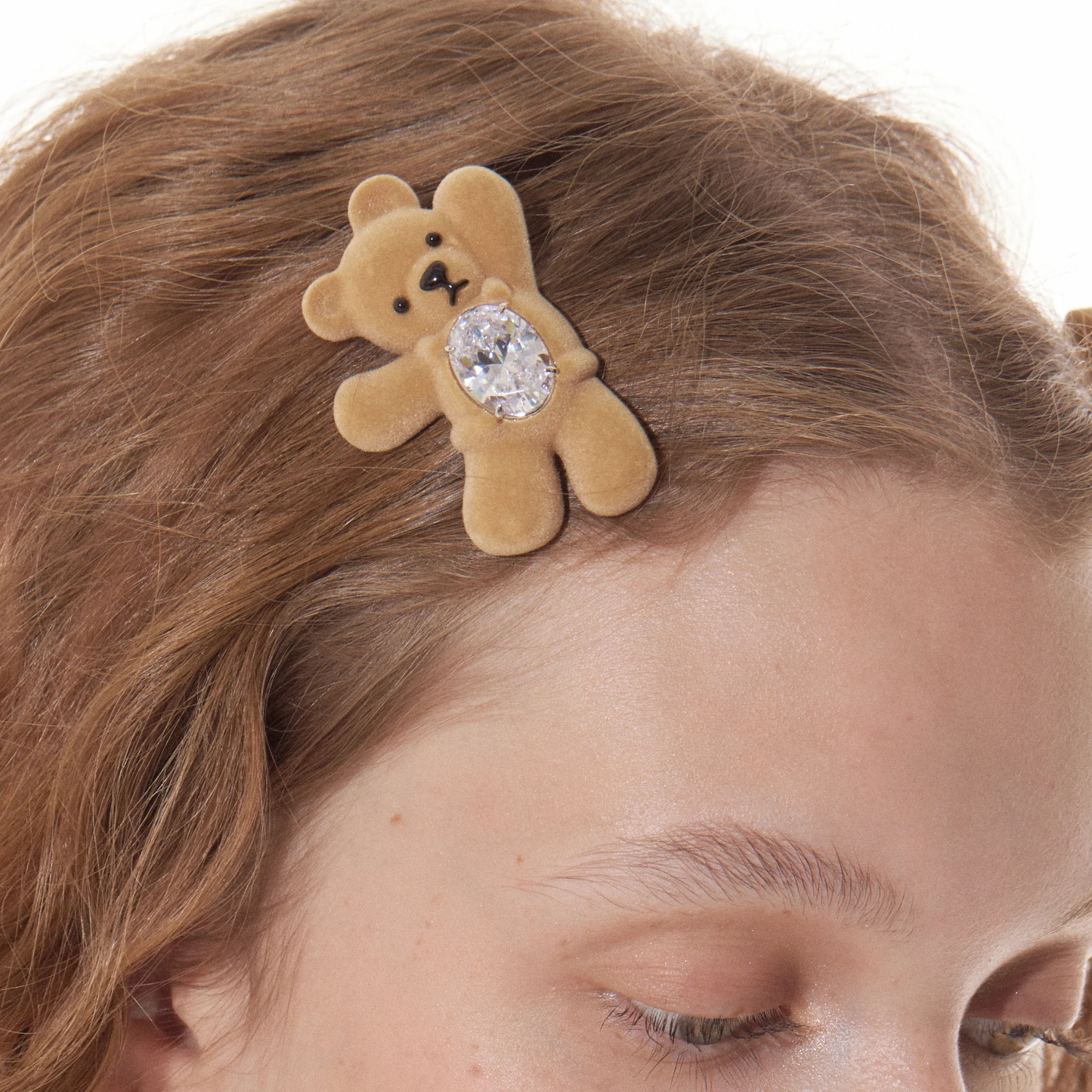 GREETING FLOCKED BEAR HAIR CLIP / BROWN