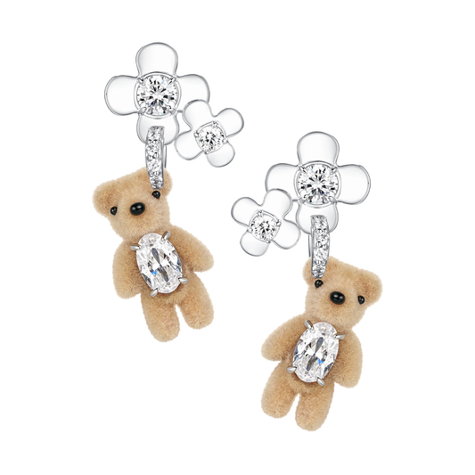 MINI BEAR FLOWER EARRING / LIGHT BROWN