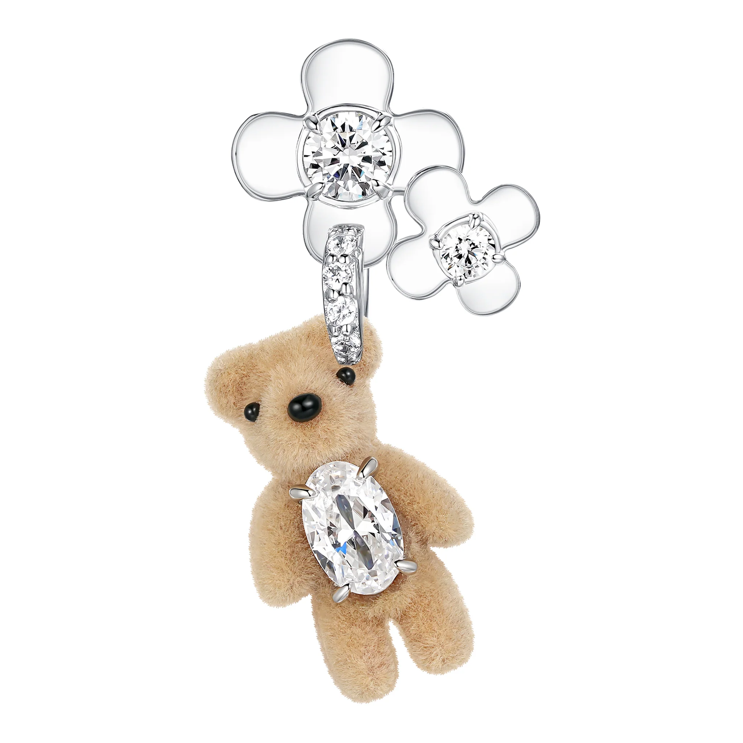 MINI BEAR FLOWER EARRING / LIGHT BROWN