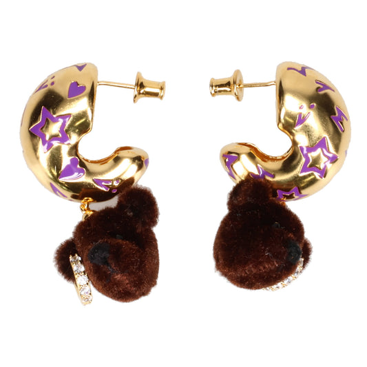 BEAR HEAD EARRING / BROWN