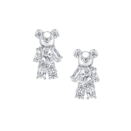 GEMSTONE PATCH UP MINI BEAR EARRING / SILVER