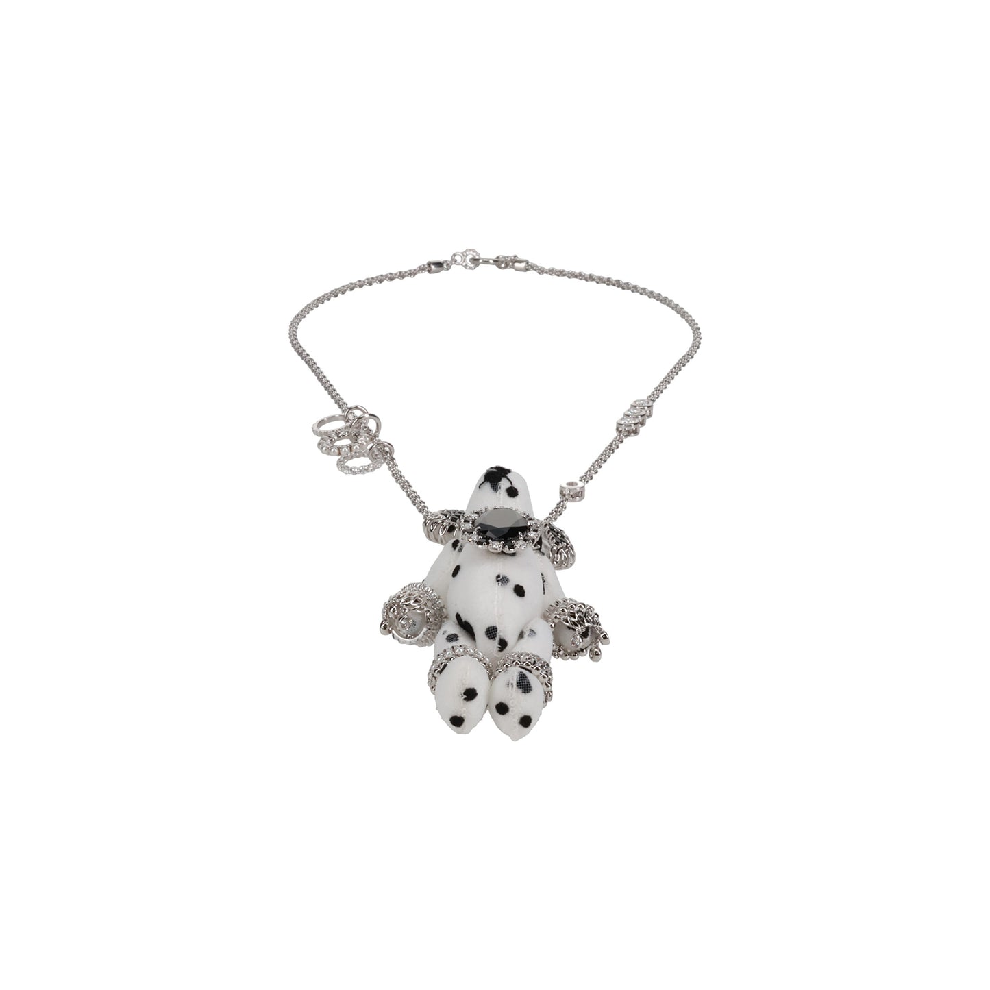 BLACK ZIRCON BEAR PENDANT NECKLACE / SILVER