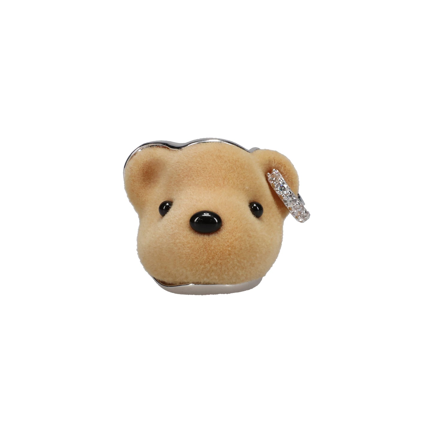 FLOCKED BEAR HEAD EARRING / LIGHT BROWN