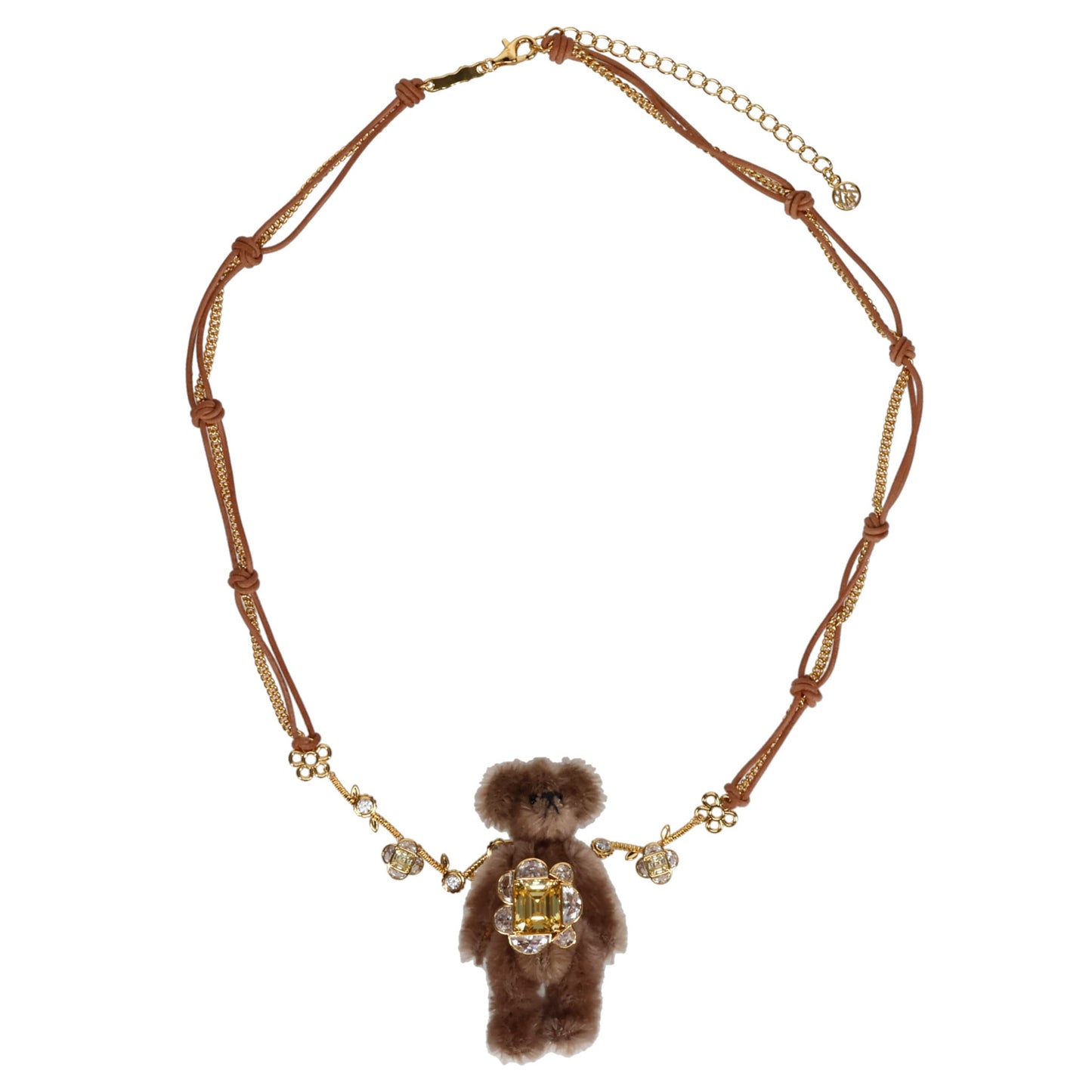 LONG HAIR BEAR SPLICE FLOWER NECKLACE / GOLD