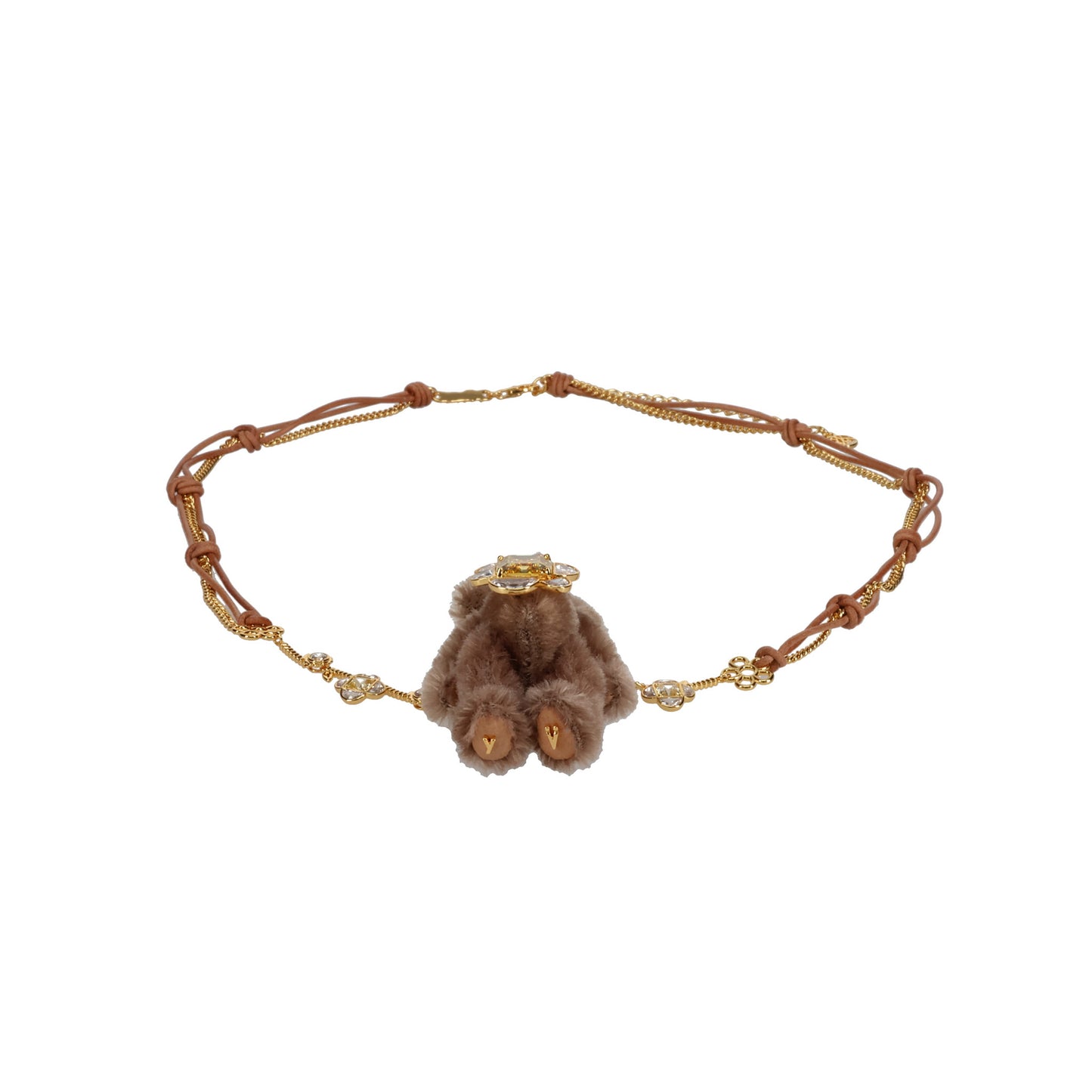 LONG HAIR BEAR SPLICE FLOWER NECKLACE / GOLD