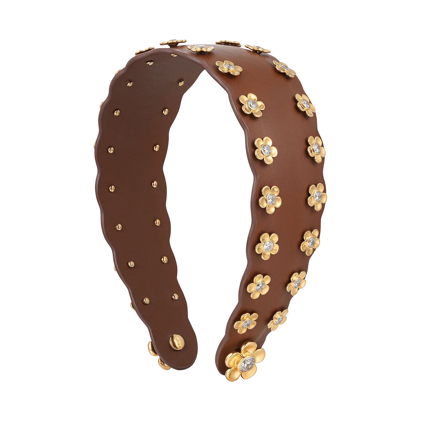 LEATHER FLOWER HAIR BAND / BROWN