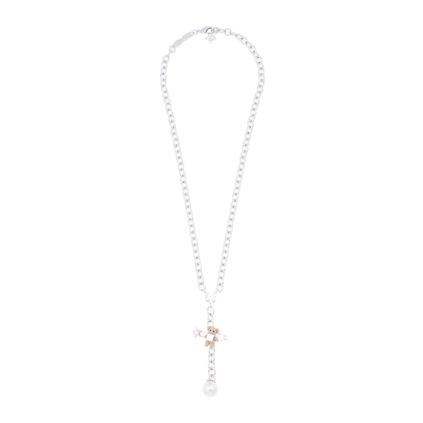 WOVEN MINI BEAR PIN LOCK NECKLACE / WHITE