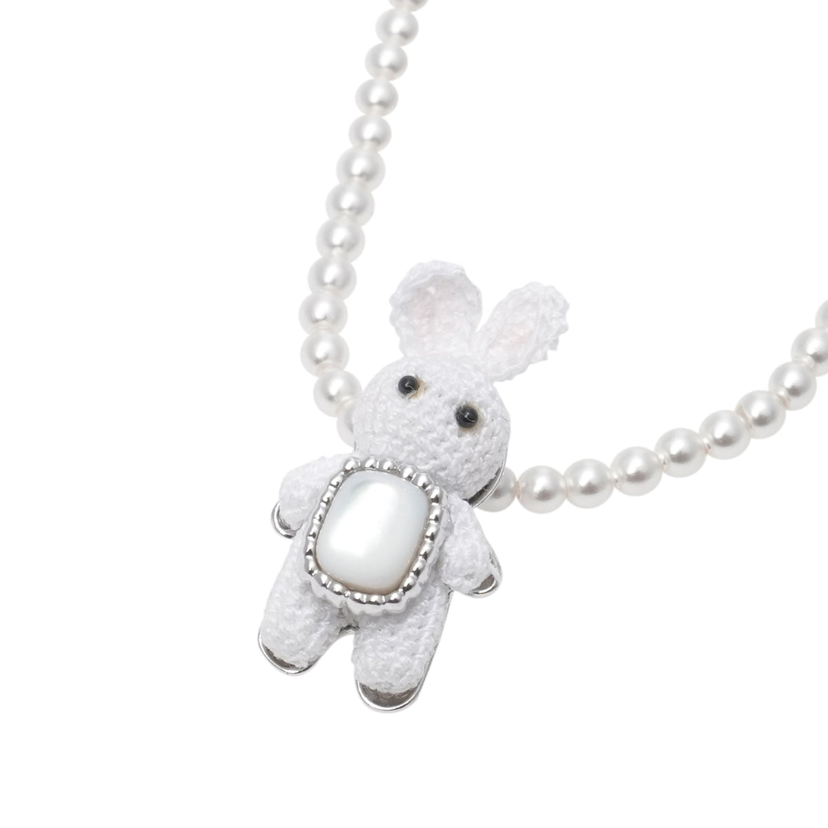 WOVEN MINI RABBIT MOTHER OF PEARL NECKLACE / SILVER